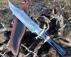 Handmade Damascus Steel Fixed Blade Bone Black Handle Bowie Knife With Sheath