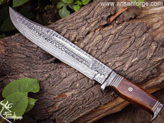 Custom Handmade Forged Damascus Steel Bowie Hunting Knife With Sheath