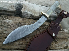 Best Damascus Kukri Knife Custom Made Kukri Machete With Bone Handle And Leather Sheath