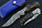 Damascus steel handmade pocket knife folding EDC blade