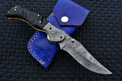 Damascus steel handmade pocket knife folding EDC blade