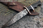 Custom Handmade Sub Hilt Damascus Steel Bowie Knife 13.0 " Inches Hunting Knife With Ebony Wood Handle And Leather Sheath .