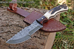 Damascus Tracker Knife Stag Handle
