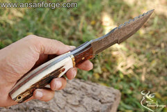 Damascus Tracker Knife Stag Handle