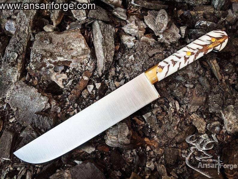 Ansari Forge Handmade Chef Knife with 440 steel blade and pine cone handle.