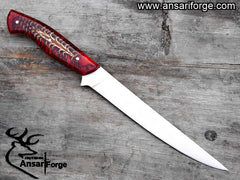 Best rated fillet knife for fish – 8-inch high-carbon steel blade with red pine cone handle.