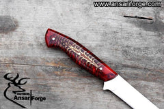 Pine cone handle of great fillet knife. red colour.