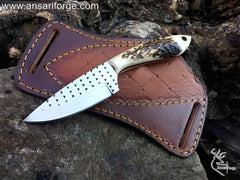 Best Fixed Blade Knife - Handmade Farrier Rasp Steel with Stag Antler Handle & Leather Sheath.