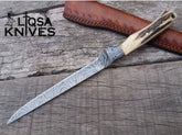 Premium custom Damascus fillet knife for fish with leather sheath - Ansari Forge.