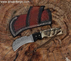 Handmade 1095 and 15n20 Damascus steel Hawkbill knife with full tang construction.