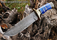 Hand-Forged Damascus Steel Bowie Knife with Bone Handle.