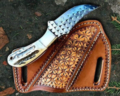 Fixed Blade file rasp Western Cowboy bull cutter Skinning knife Stag antler Handle And Cross Draw Sheath LT-092