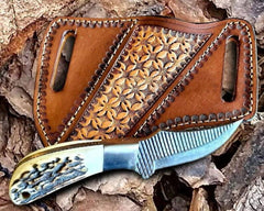 Fixed Blade file rasp Western Cowboy bull cutter Skinning knife Stag antler Handle And Cross Draw Sheath LT-092