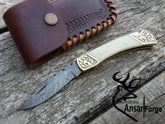 Custom made Damascus steel lock back pocket knife