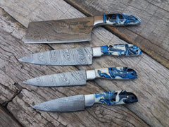 Professional Damascus Chef Knife Set 4 kitchen Knives With Case / Roll bag