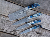 Professional Damascus Chef Knife Set 4 kitchen Knives With Case / Roll bag