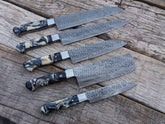 Professional Chef Knife Set 5 Damascus Kitchen Knives With Roll Bag / Case