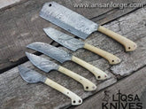 Professional Damascus Chef Knife Set 5 pcs Bone Handles With Case , Roll bag