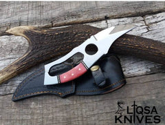 custom handmade fixed blade d2 steel finger hole hunting knife