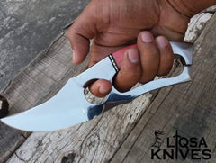 custom handmade fixed blade d2 steel finger hole hunting knife