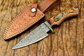 Damascus steel handmade hunting knife Brown pakka wood handle