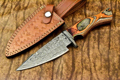Damascus steel handmade hunting knife Brown pakka wood handle