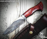 Custom made real forged feather damascus knife for hunting , Skinning