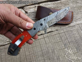 Damascus steel bone handle folding utility knife - Black Friday sale.