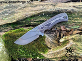 Custom made railroad high carbon steel hunting knife with Hamon and leather sheath