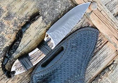 Fixed Blade Hunting Knife Flint Knapped Full Tang Stag Antler Handle Straight Edge and Drop Point 5160 Blade Game Processing Knife, Sheath Included