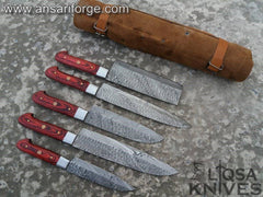 Professional Chef Knife Set of 5 Japanese Damascus Steel kitchen knives With Case / Roll bag
