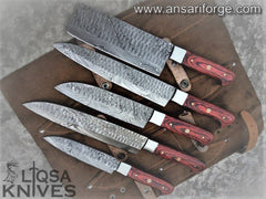 Professional Chef Knife Set of 5 Japanese Damascus Steel kitchen knives With Case / Roll bag