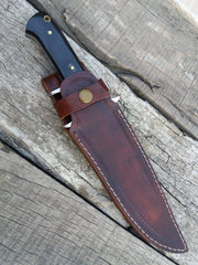 Sub hilt Bob loveless Knife in brown leather sheath