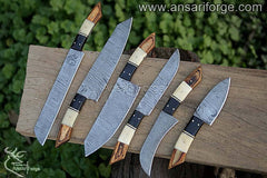 Damascus steel chef knife set of 6 kitchen knives & roll bag