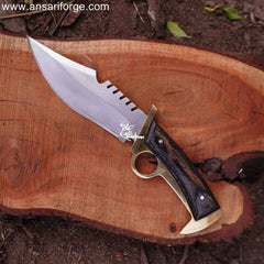 Walking Dead Knife: Handcrafted D2 Steel Bowie with Finger Hole & Leather Sheath