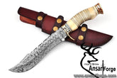 Damascus steel fancy hunting Bowie knife camel bone handle