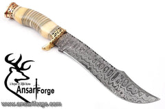 Damascus steel fancy hunting Bowie knife camel bone handle