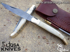Bone Stock Laguiole Pocket Knife Damascus blade – Brass Bolsters