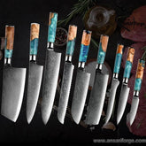 9 Pcs Damascus steel handmade Japanese kitchen knives set unique chef knife set