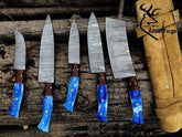 5 pcs Damascus steel custom handmade kitchen knives set chef set