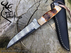 Damascus steel handmade full tang hunting knife bone handle