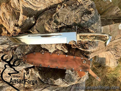 D2 tool steel handmade Hunting knife Bowie stag antler handle