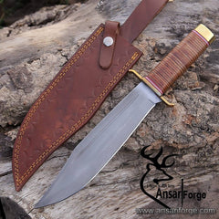 Leather Stacked Knife with D2 Steel Blade and Brass Hilt.