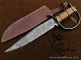 Damascus steel beautiful D-guard Bowie knife Hunting knife