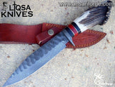 Damascus steel stag antler handle hunting knife