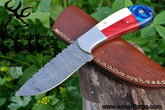 Damascus steel hunting knife Texas flag handle