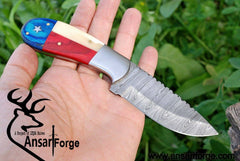 Damascus steel hunting knife Texas flag handle