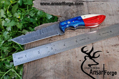 Damascus steel custom handmade Tanto hunting knife with Texas USA flag