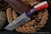 Damascus steel handmade tanto blade hunting knife Texas flag handle and free leather sheath
