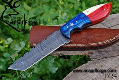 Damascus steel custom handmade Tanto hunting knife with Texas USA flag